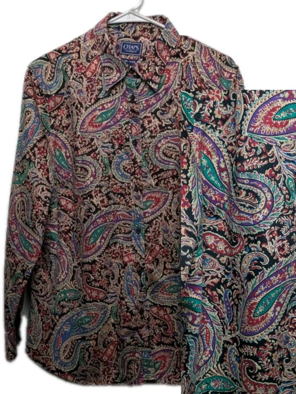 Chaps No Iron Jewel Tone Multicolor Paisley Button-Up Shirt